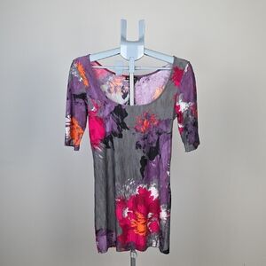 Le Château | Floral Tunic Top Short Sleeves | Made in Canada | S/P